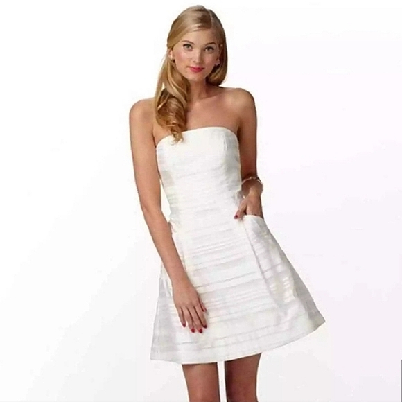NWT Lilly Pulitzer Blossom Strapless Dress Resort White Wrapping Stripe Silk 14 - Picture 2 of 16